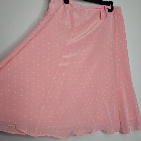 VIntage y2k pink feminine polka dot bow a line silk dreamy delicate skirt 18 - Picture 2 of 10